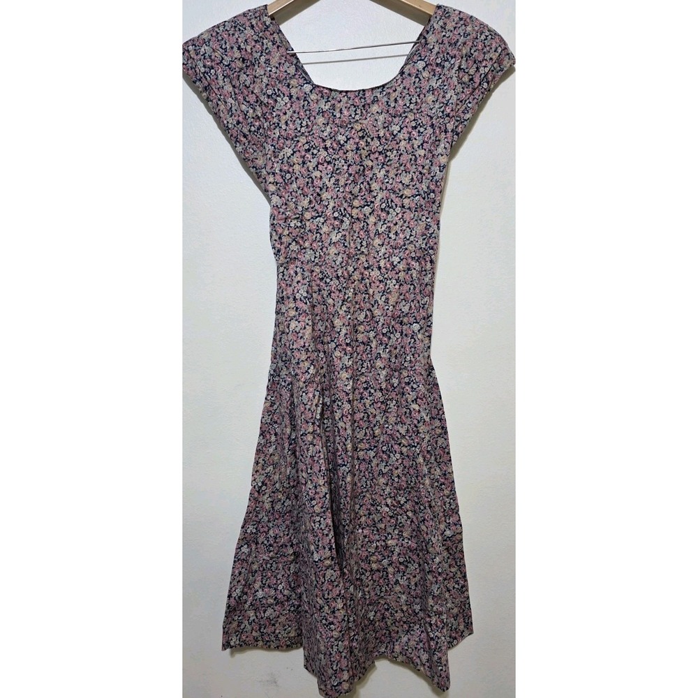 Vintage 90s Passports Pier 1 Imports Pink Floral Rose Midi Dress L Cottage Core